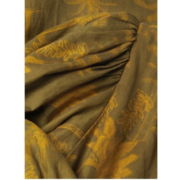 JUAN DE DIOS Sz M/L Ermita Wrap Around Midi Dress Green Palms Linen - Picture 16 of 16